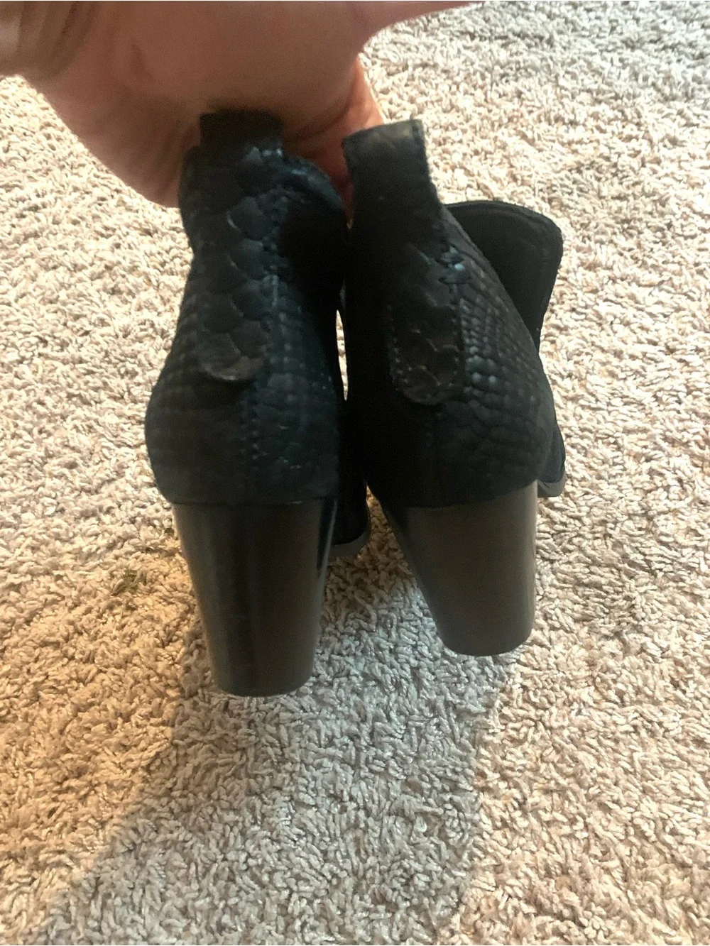 Jeffrey Campbell Rowlan Snakeskin Embossed Leather Bootie Ankle Boots Black